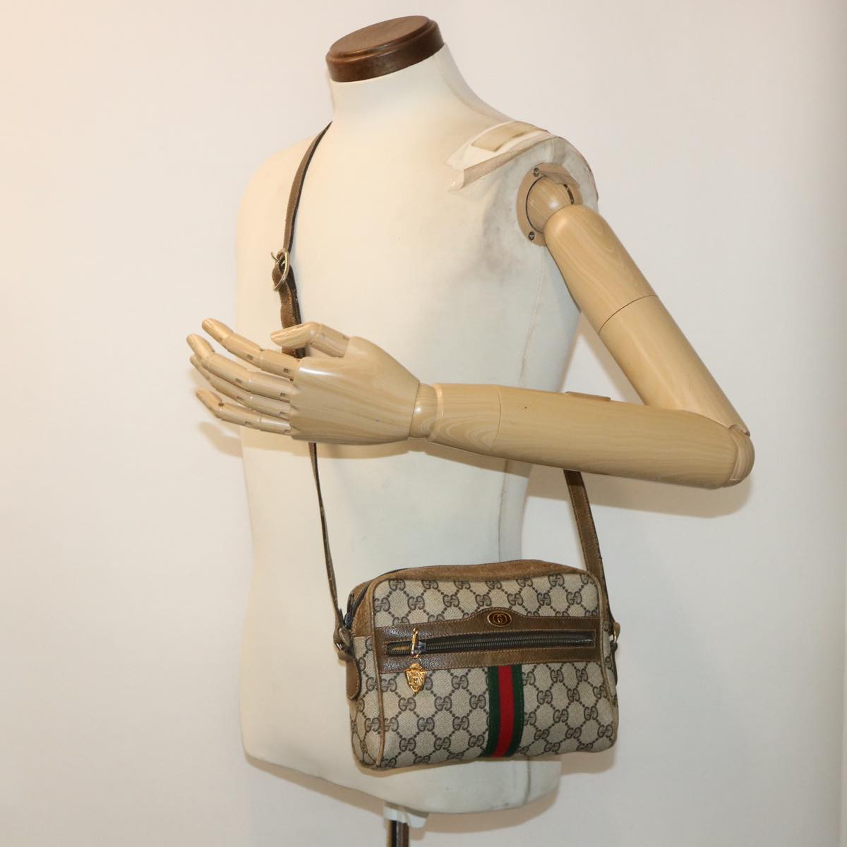 GUCCI GG Canvas Web Sherry Line Shoulder Bag Beige Red 39.001.4938 yk8120B