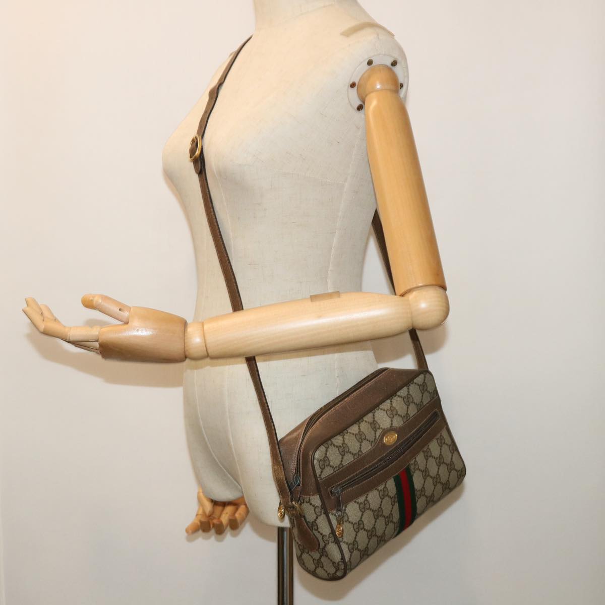 GUCCI GG Canvas Web Sherry Line Shoulder Bag Beige Red 68.02.004 yk8165