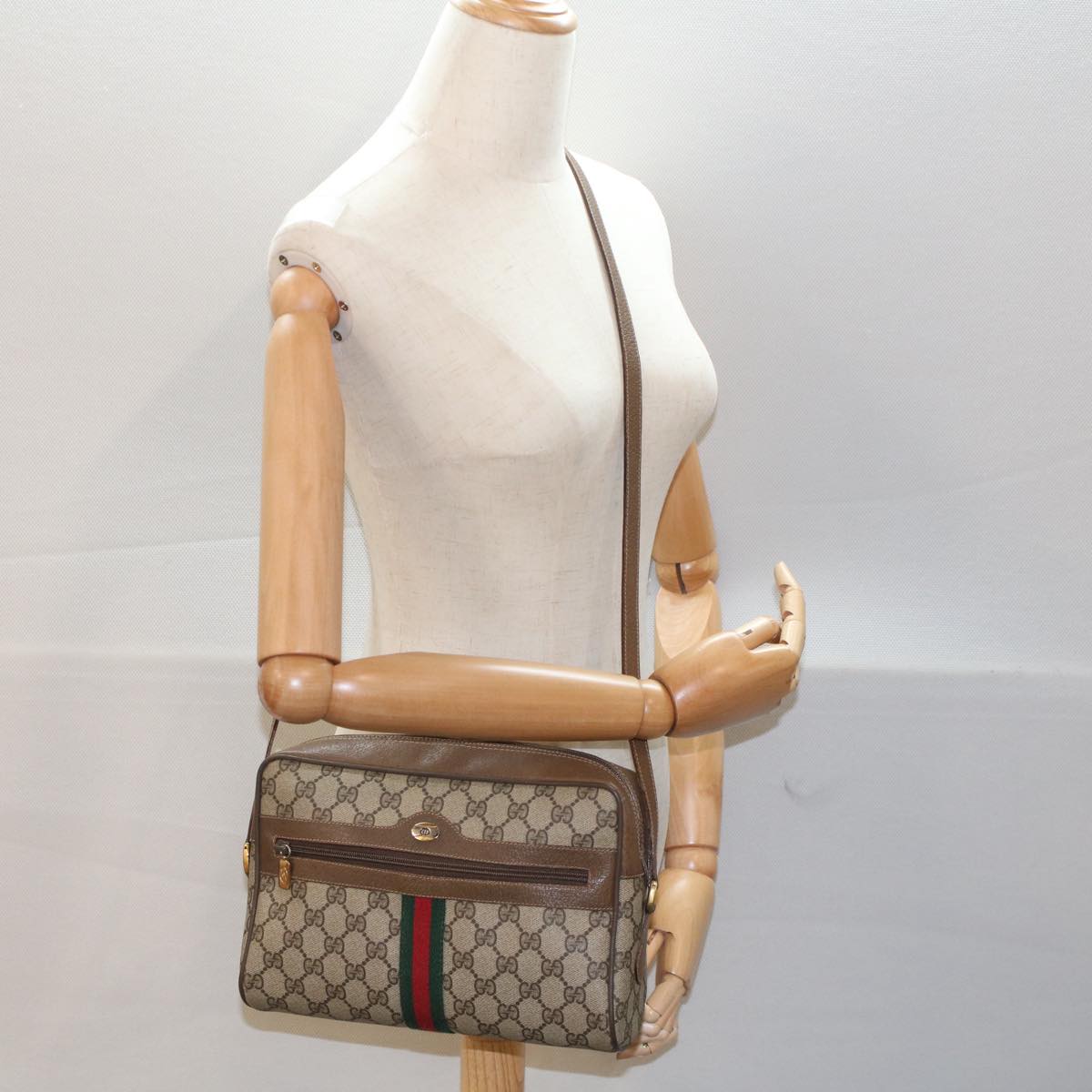 GUCCI GG Canvas Web Sherry Line Shoulder Bag Beige Red 56.02.005 yk8261