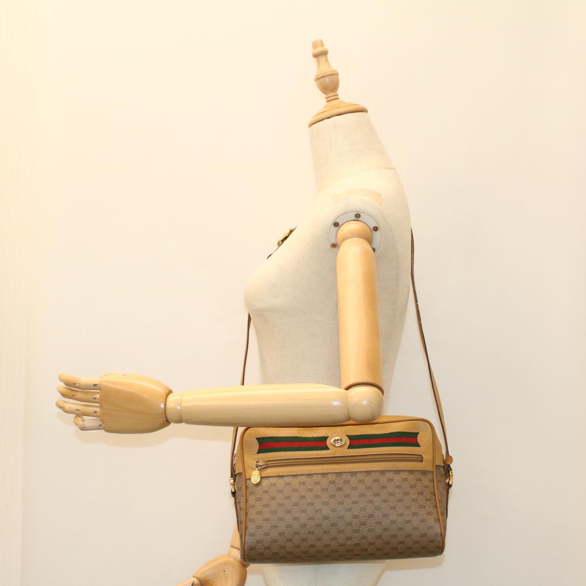 GUCCI Micro GG Canvas Web Sherry Line Shoulder Bag Beige 56.02.088 yk8307