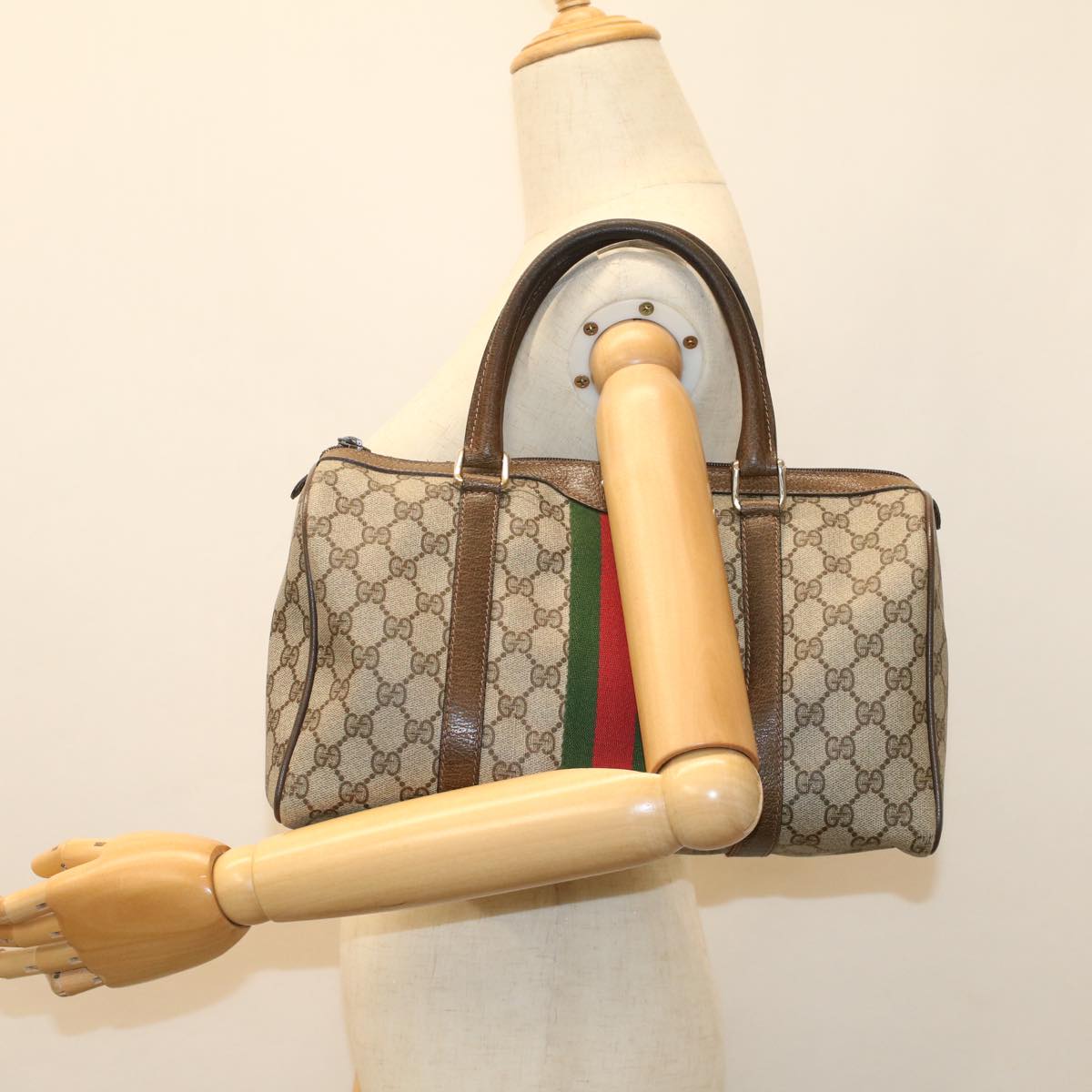 GUCCI GG Canvas Web Sherry Line Boston Bag Beige Red 20 012 3842 yk8394B