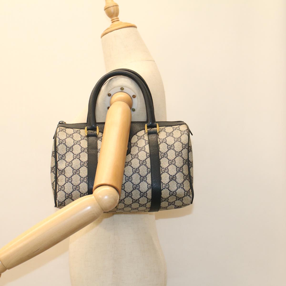 GUCCI GG Canvas Sherry Line Boston Bag PVC Leather Gray Red Navy yk8433