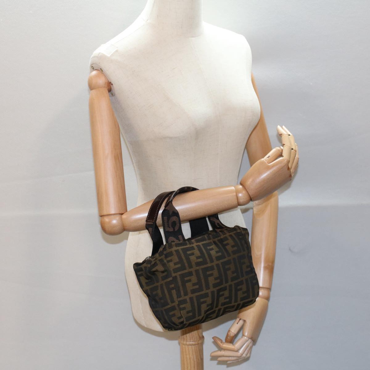 FENDI Zucca Canvas Hand Bag Brown Black yk8449