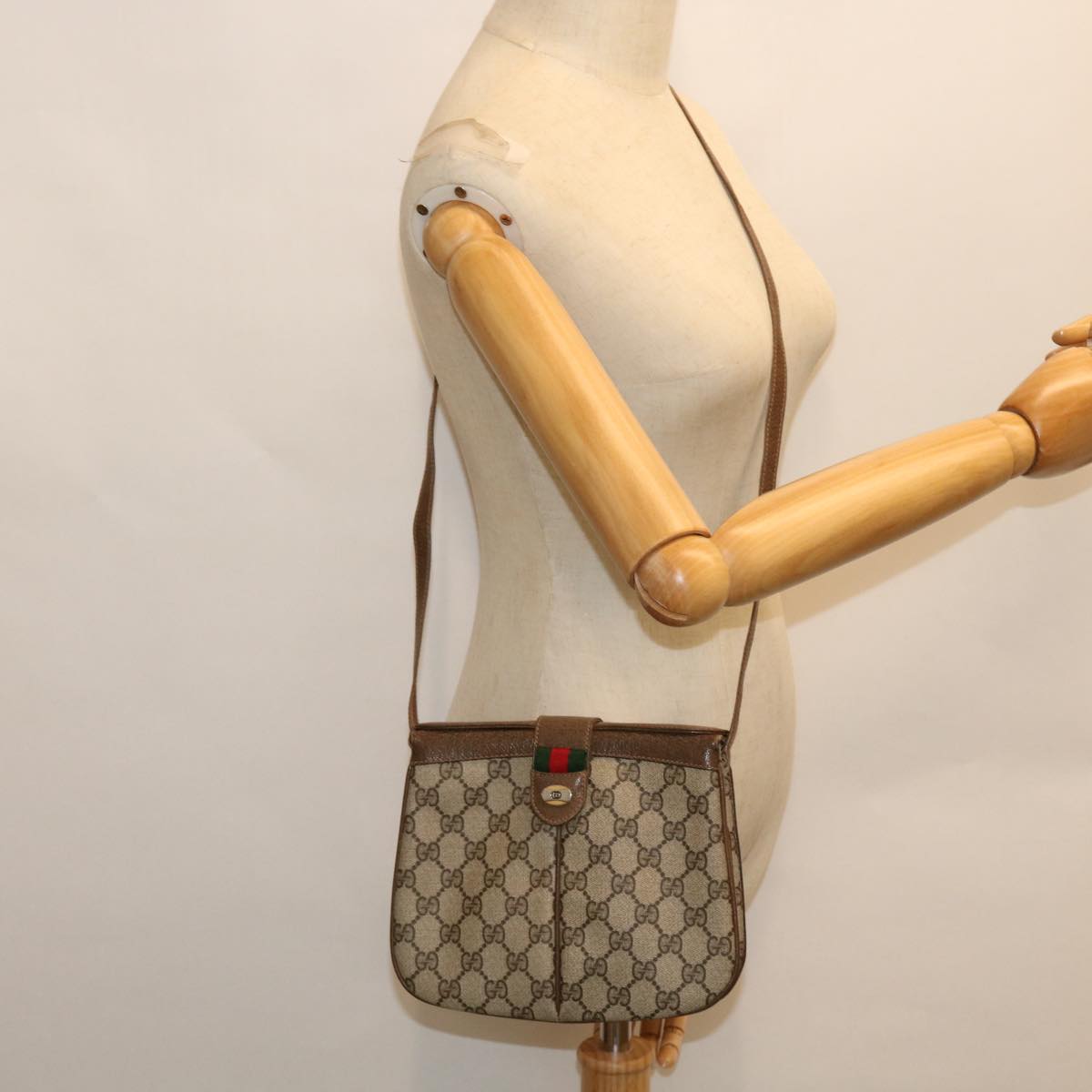 GUCCI GG Canvas Web Sherry Line Shoulder Bag Beige Green 10 02 037 yk8509