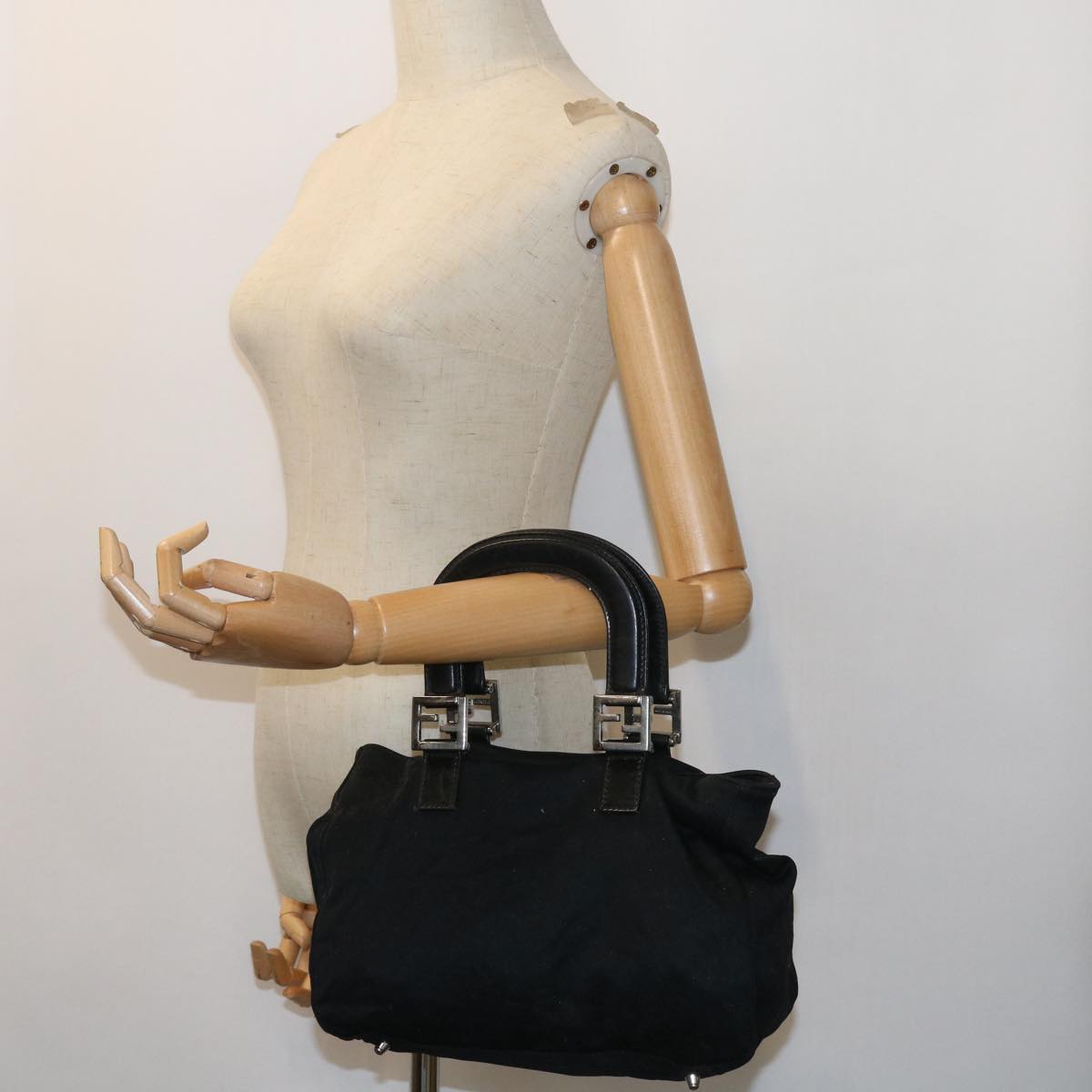 FENDI Hand Bag Nylon Black yk8577