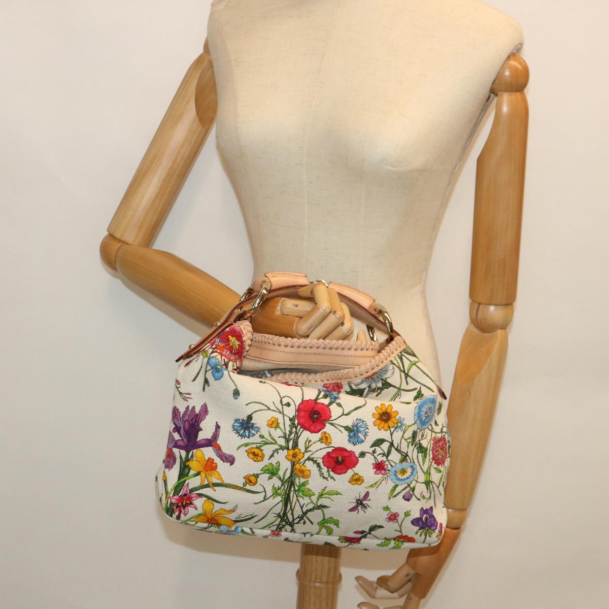 GUCCI Flora Horsebit Hand Bag Canvas Multicolor 145823 yk8726