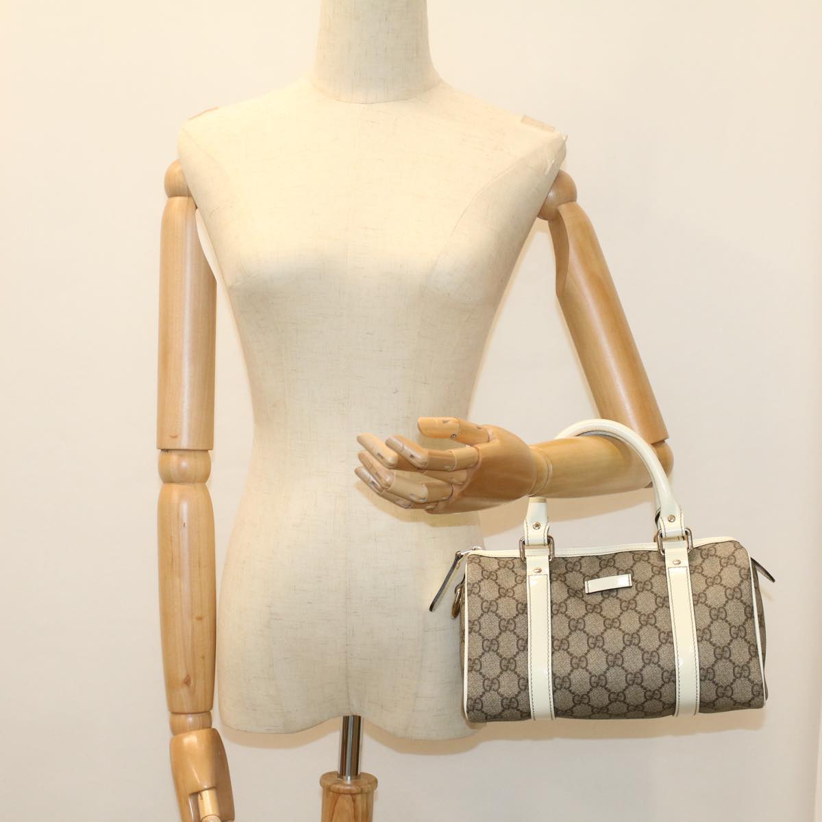 GUCCI GG Canvas Mini Boston Bag PVC Leather Beige 193604 yk8727