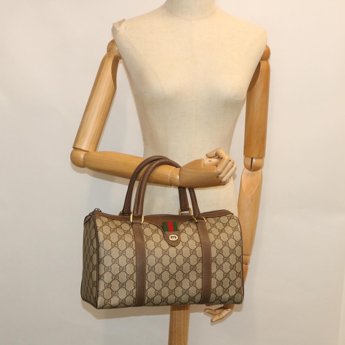 GUCCI GG Canvas Web Sherry Line Boston Bag Beige Red Green 40 02 007 yk8731