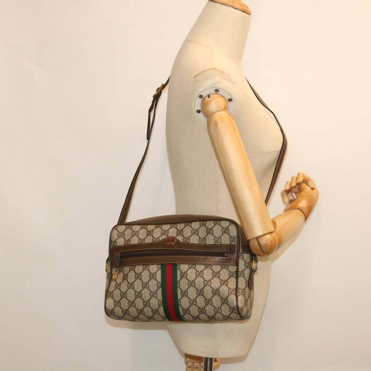 GUCCI GG Canvas Web Sherry Line Shoulder Bag Beige Red 001 4071 5 yk8754