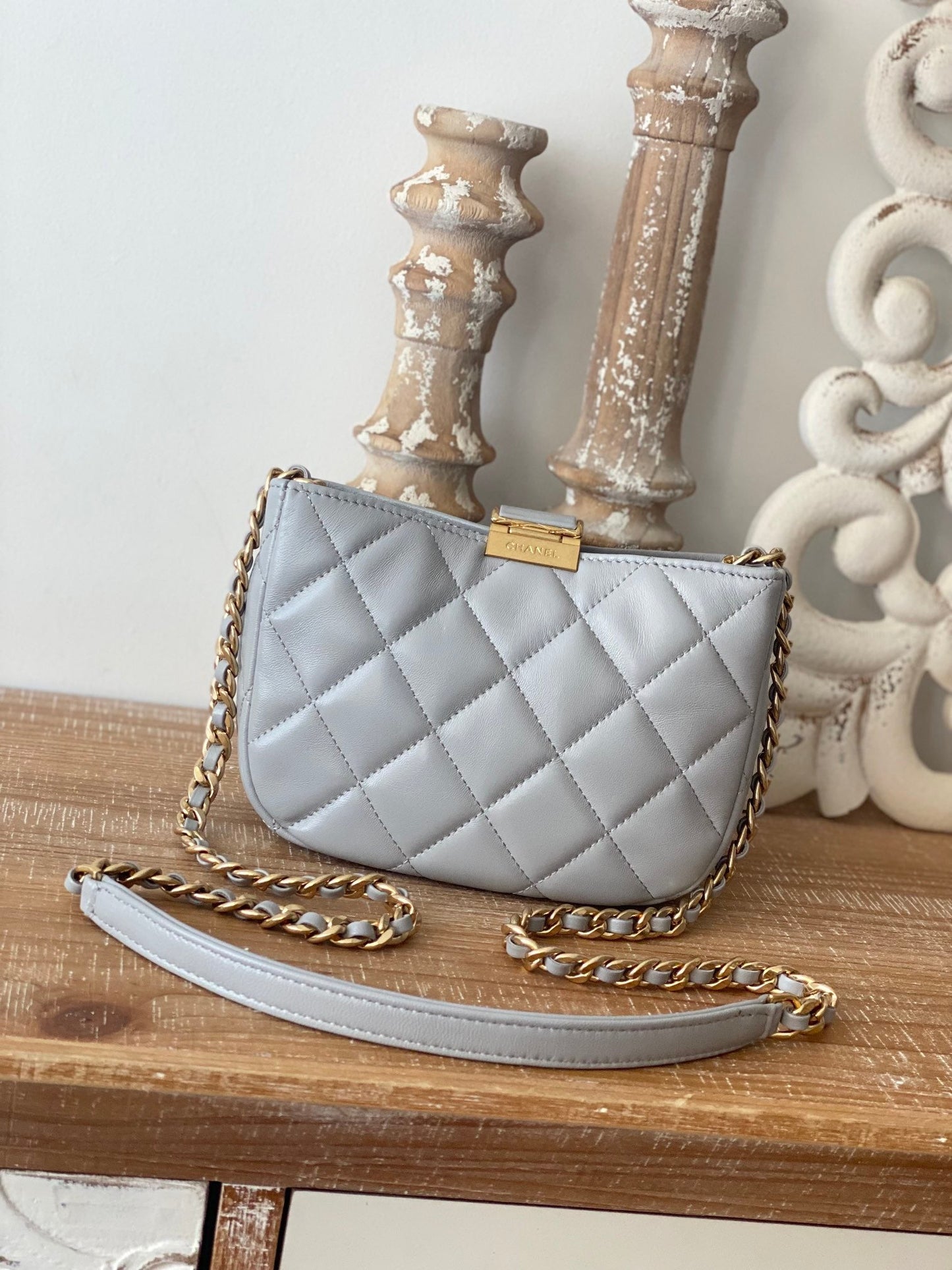 CHLSmall Hobo Bag Gold Hardware Grey For Women Handbags, Shoulder Bags 7.5in/19cm