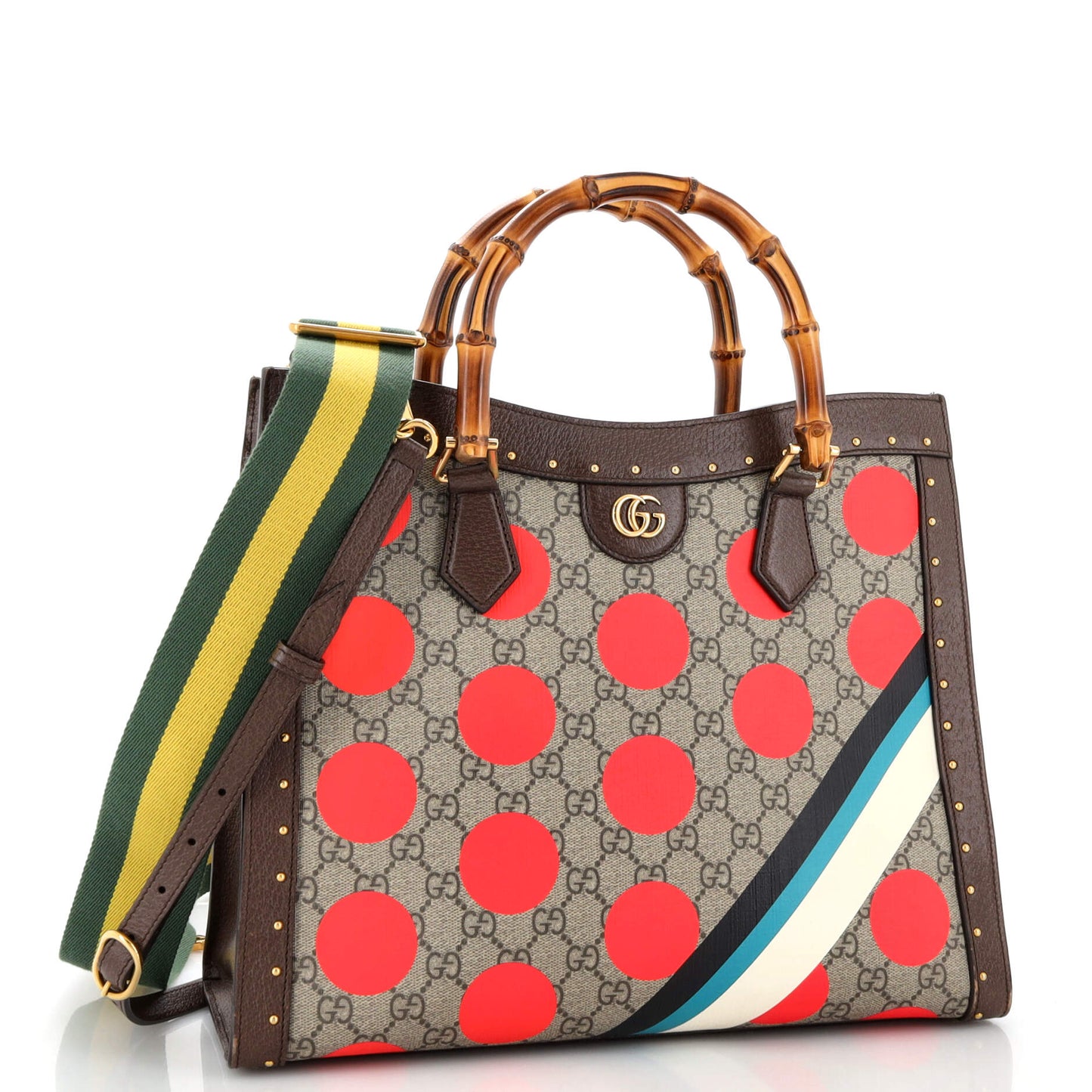 Diana NM Bamboo Handle Tote Printed GG Coated Canvas and Studded Leather Medium