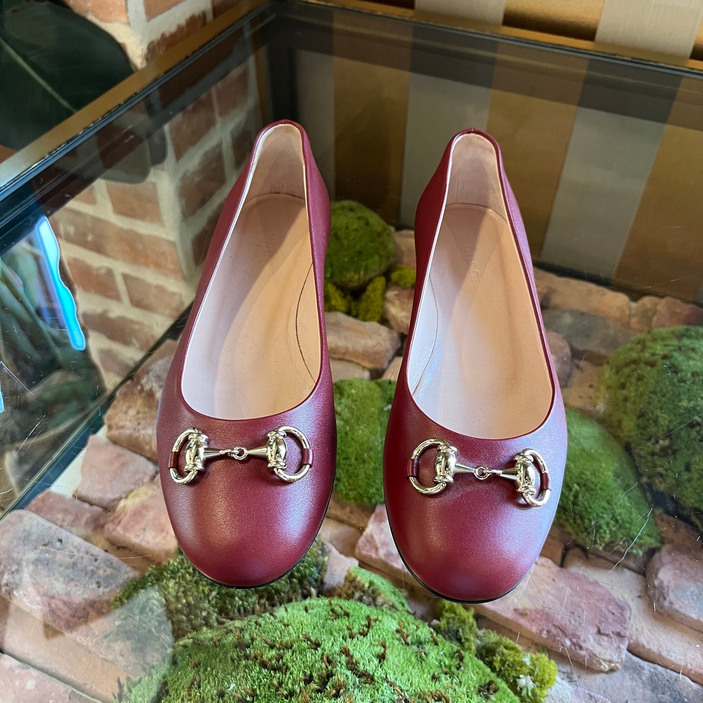 GUCCI Horsebit Red Leather Ballet Flats SZ 36