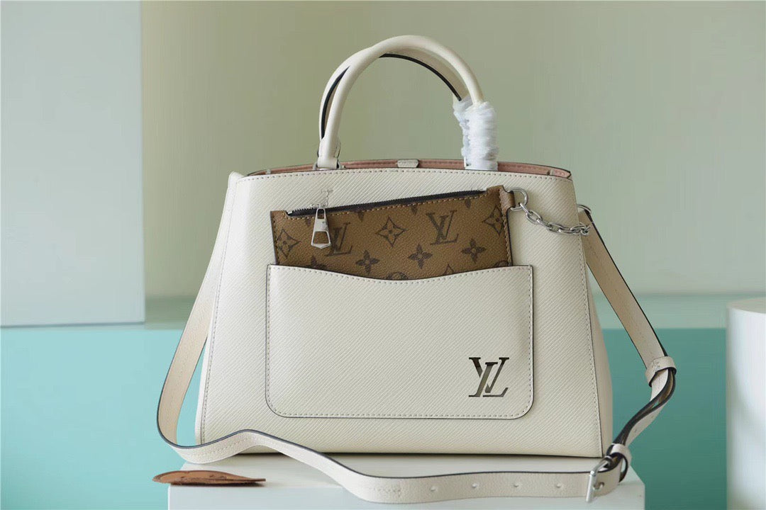 LV Marelle Tote MM Epi White For Women, WomenÃ¢â‚¬â„¢s Handbags, Shoulder And Crossbody Bags 11.8in/30cm LV