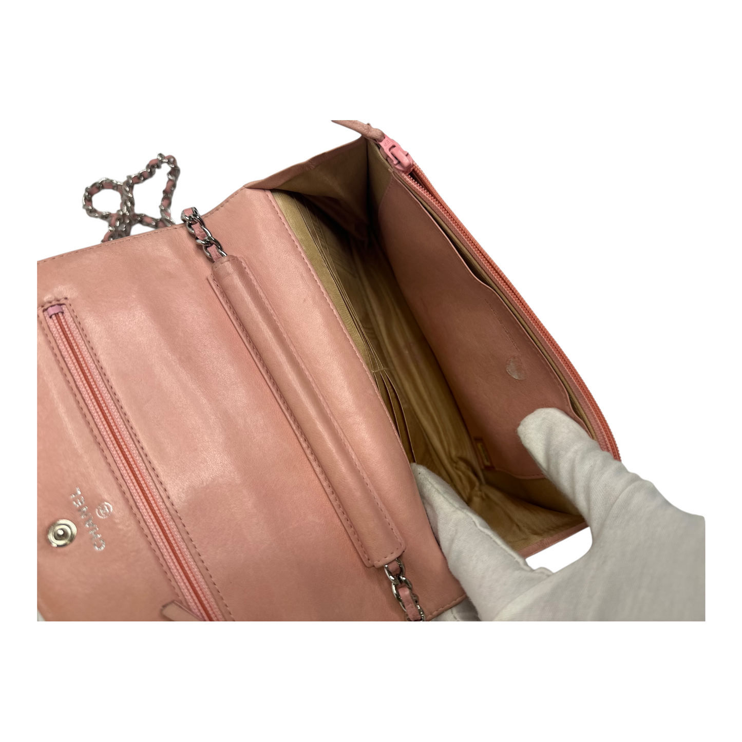 Chanel Caviar Timeless CC Wallet on Chain WOC Pink