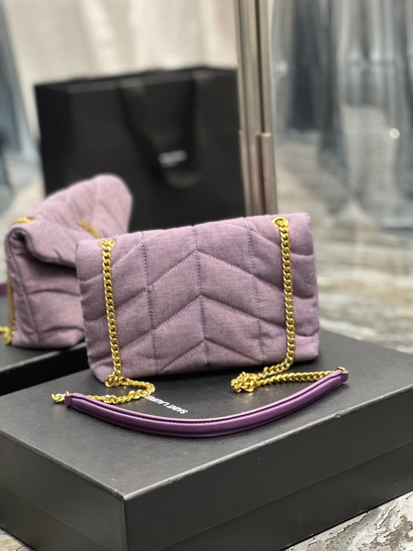 GLAMI Puffer Toy Bag Blesched Lilac In Denim For Women 9in/23cm YSL