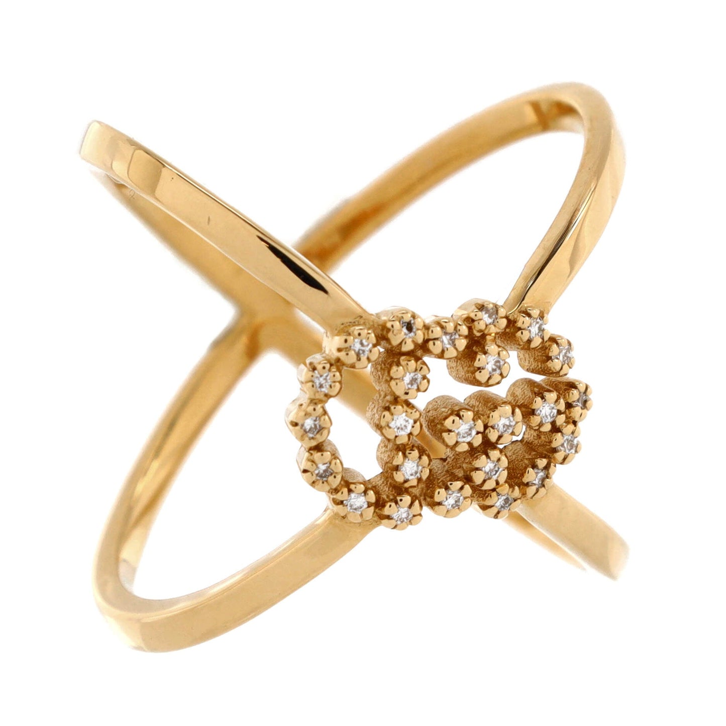 GG Running Cross Ring 18K Yellow Gold with Diamonds