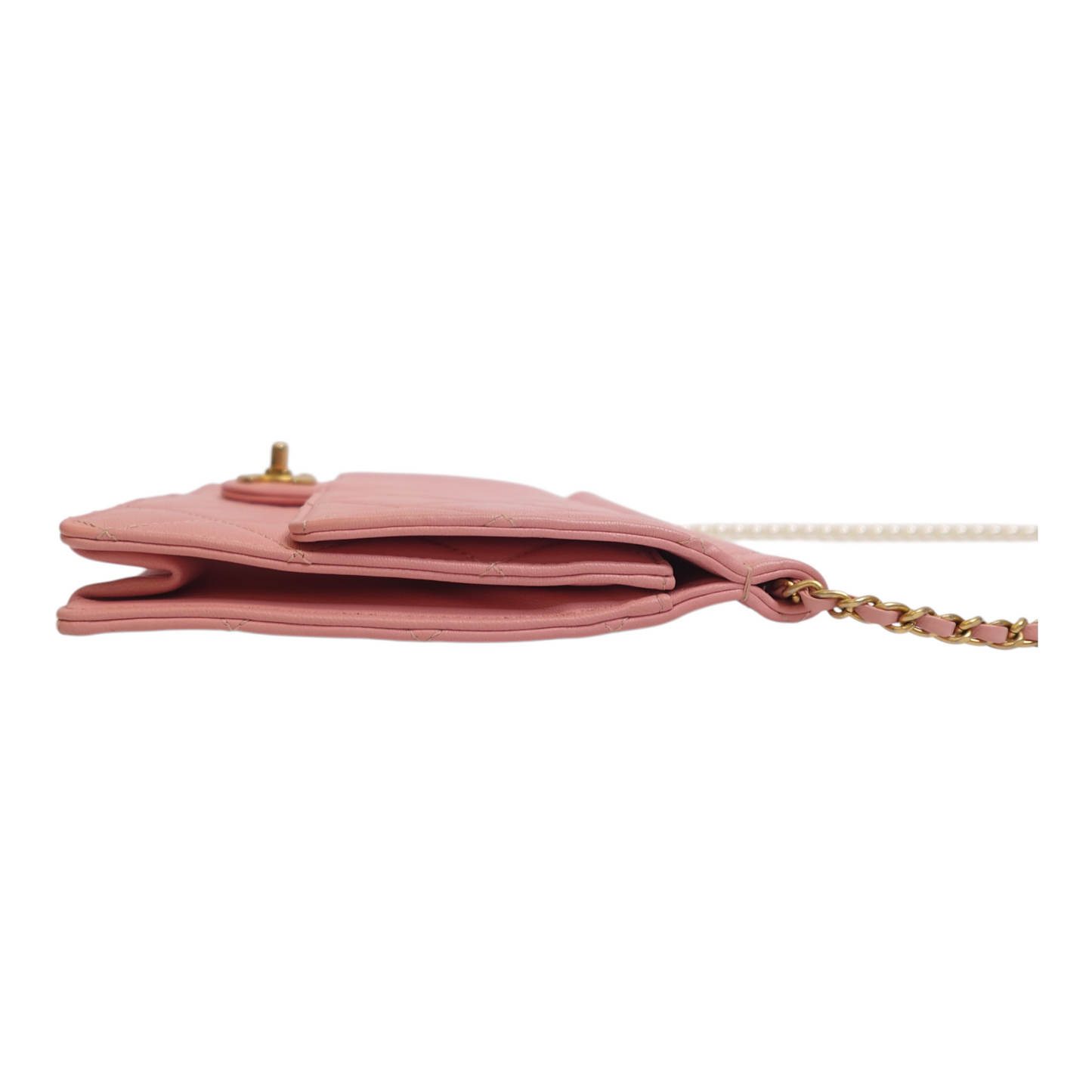 Chanel Lambskin Quilted Large Pearl Chain Flap Bag Pink
