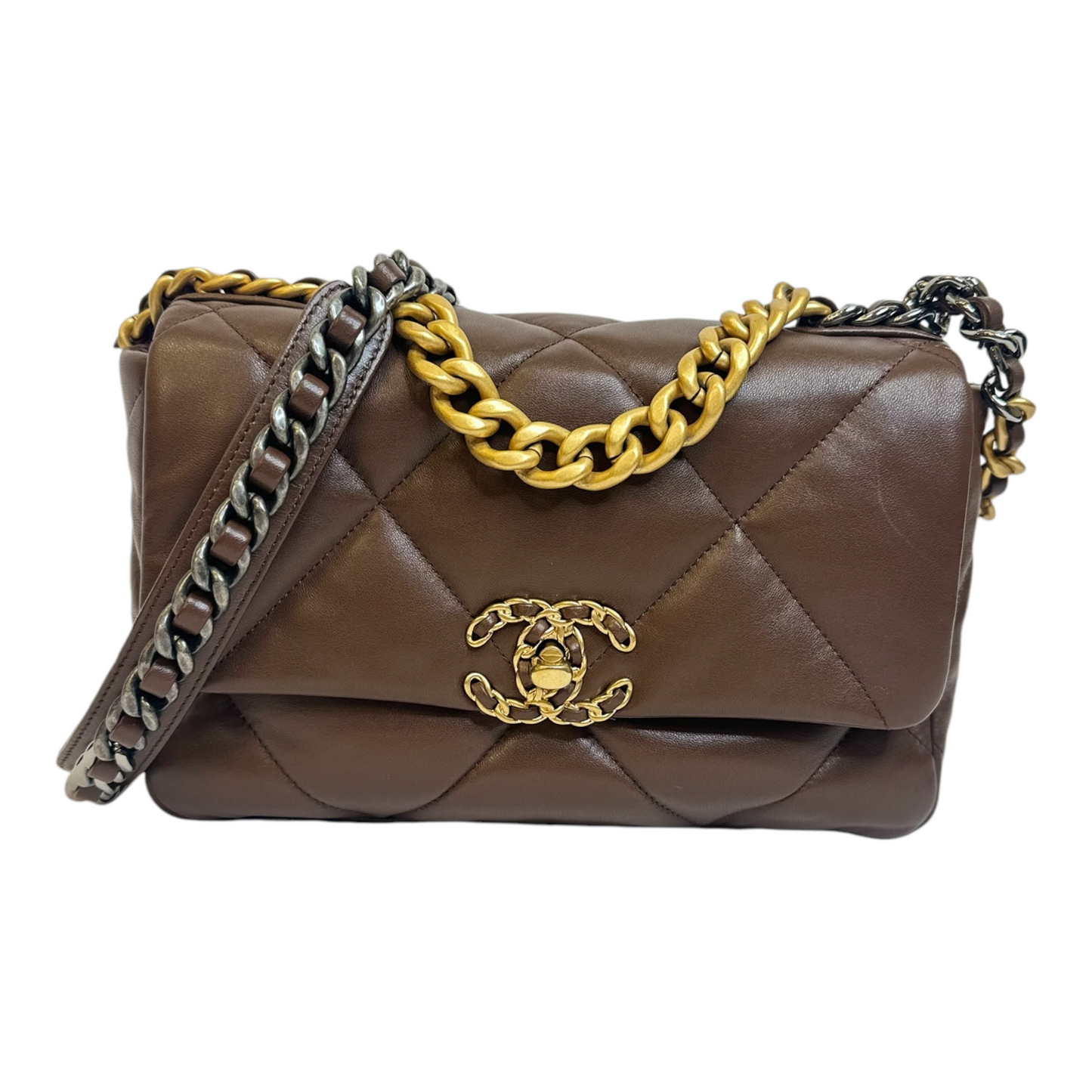Chanel Lambskin Quilted Medium Chanel 19 Flap Brown