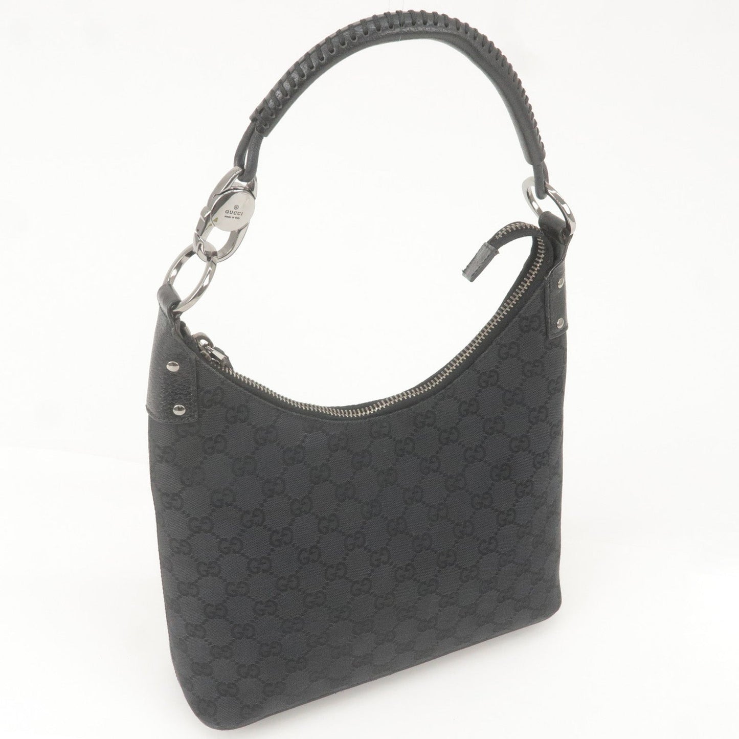 GUCCI GG Monogram Canvas Leather Shoulder Bag Black 115003