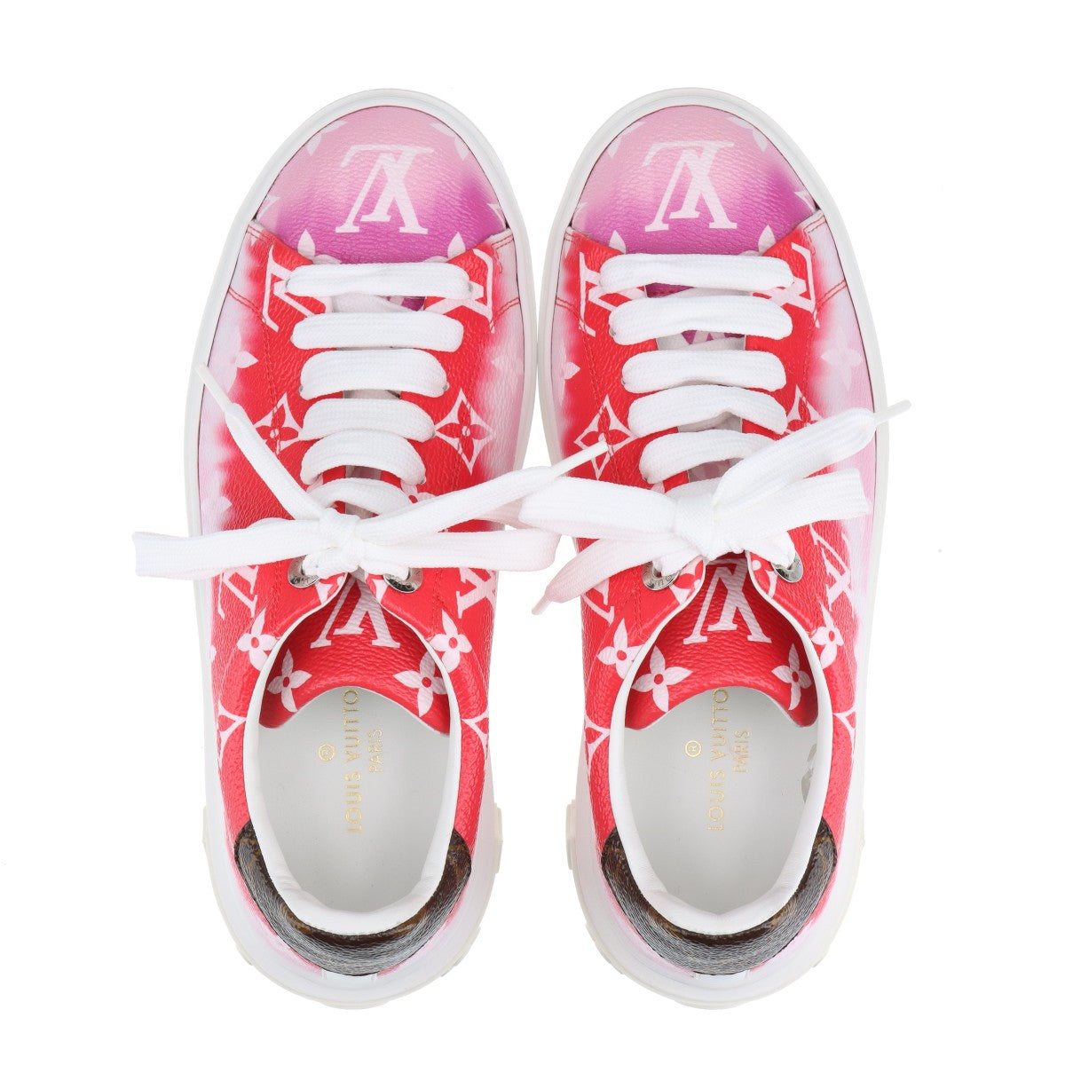 Louis Vuitton Time Outline 19 Years PVC  Leather Trainers 35  Red × White CL1119 Monogram
