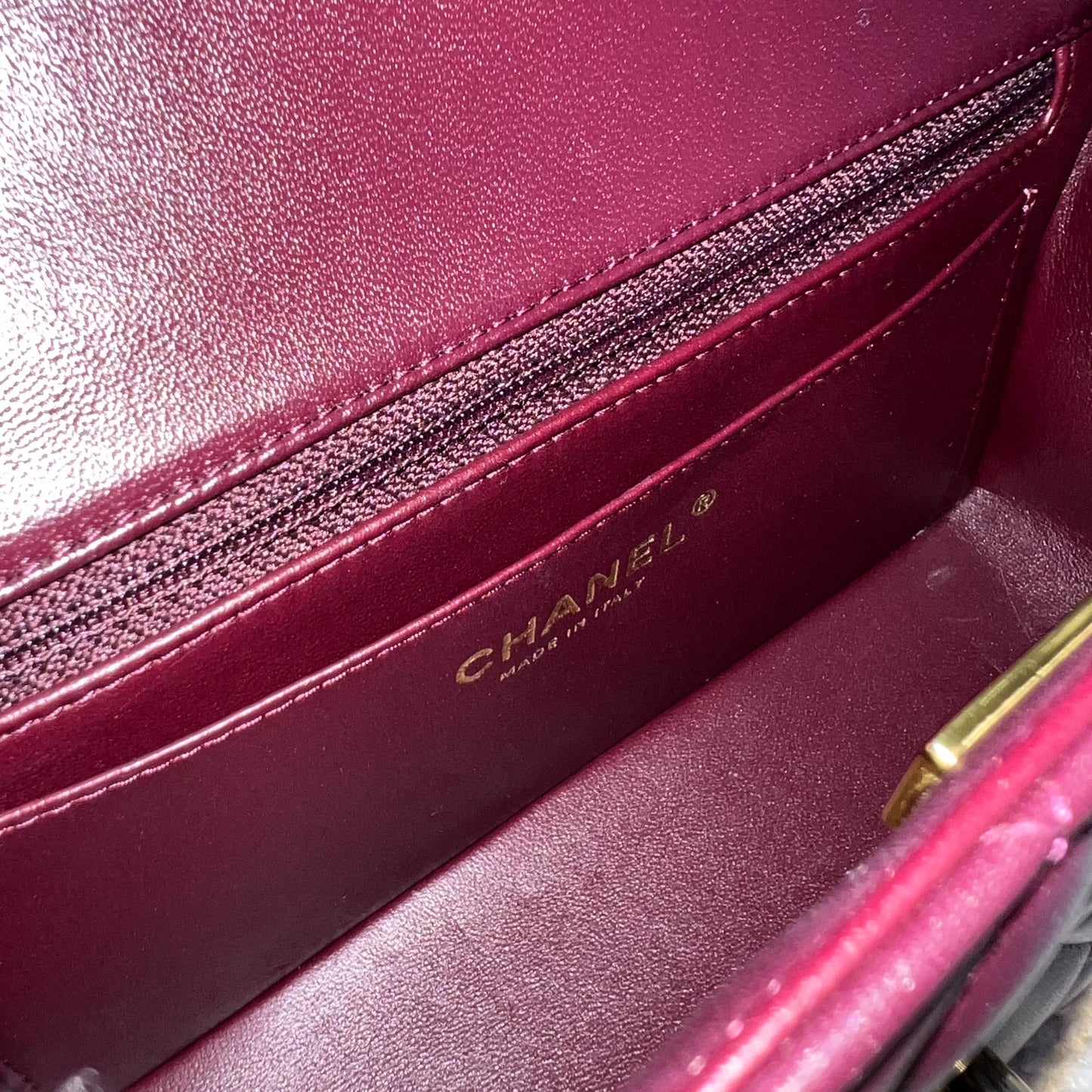GLM-Classic Rectangle Mini Flap Bag in Burgundy Lambskin and LGHW