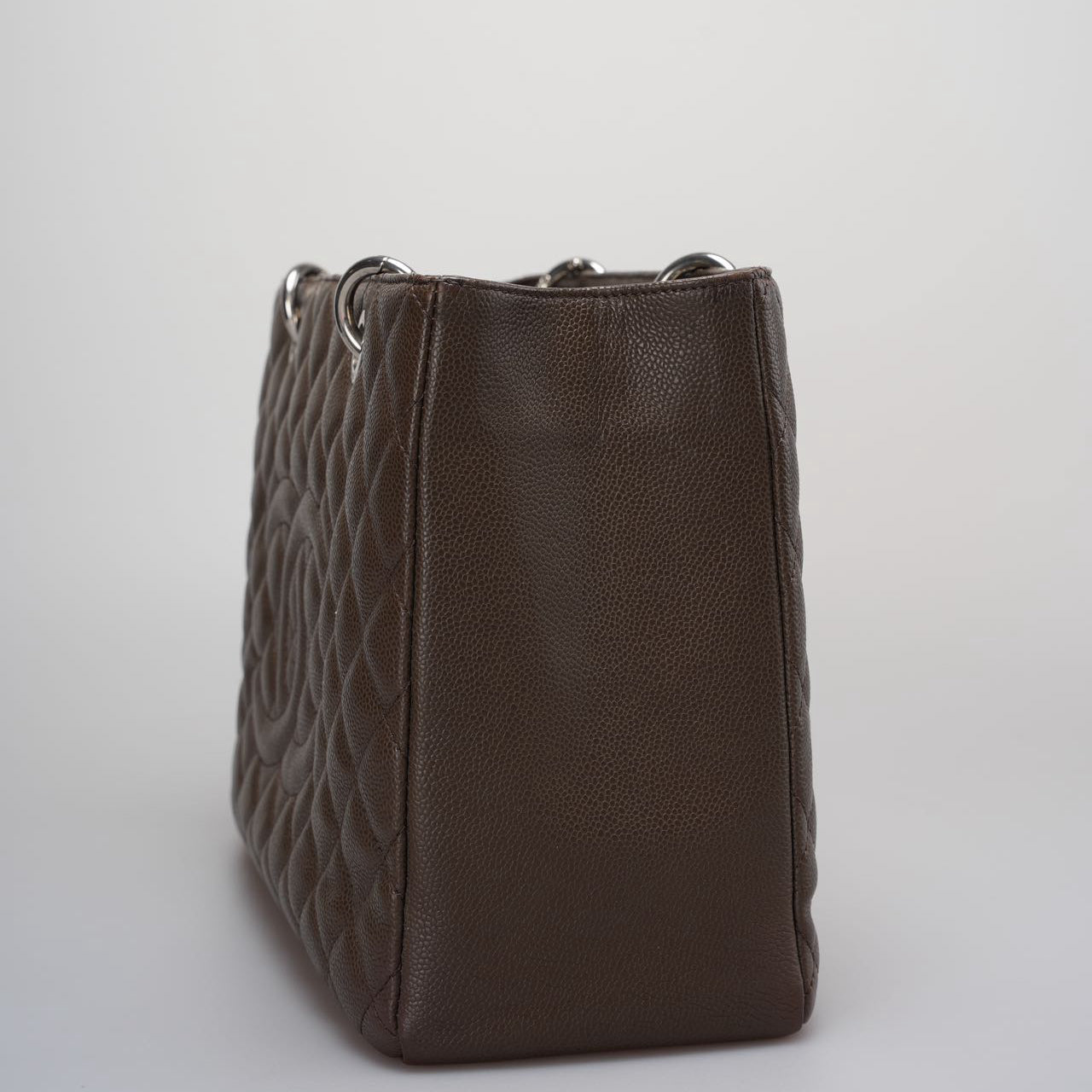 GLM-Brown GST Grand Shopping Tote  Bag in Caviar Leather with  Silver Hardware
