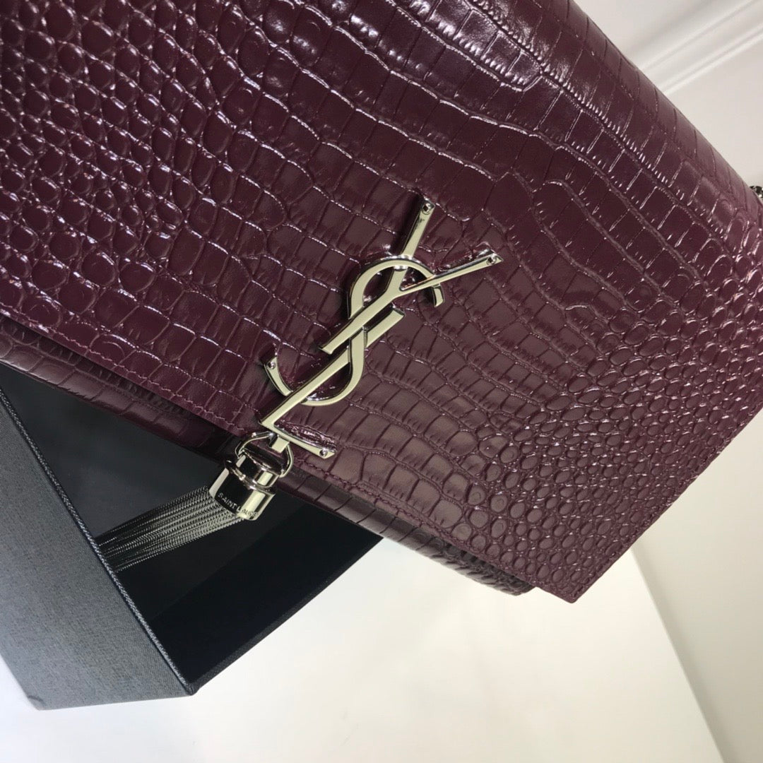GLAMI Kate MeGLAMIum Chain Bag With Tassel In Embossed CrocoGLAMIle Dark Violet For Women 9.4in/24cm YSL