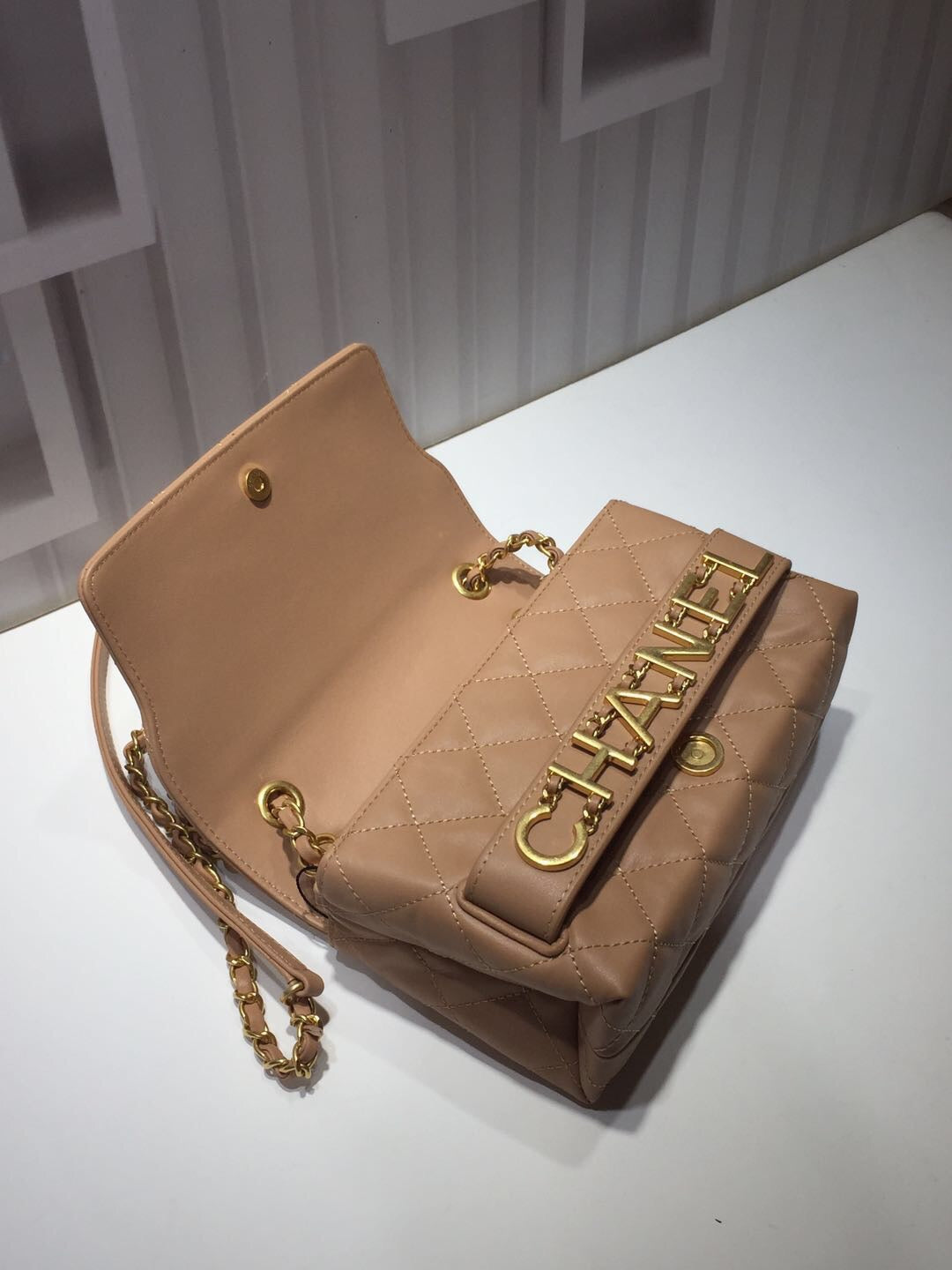CHLFront Logo Small GlamIap Bag Gold Hardware Apricot For Women Handbags, Shoulder Bags 8.2in/21cm AS1490