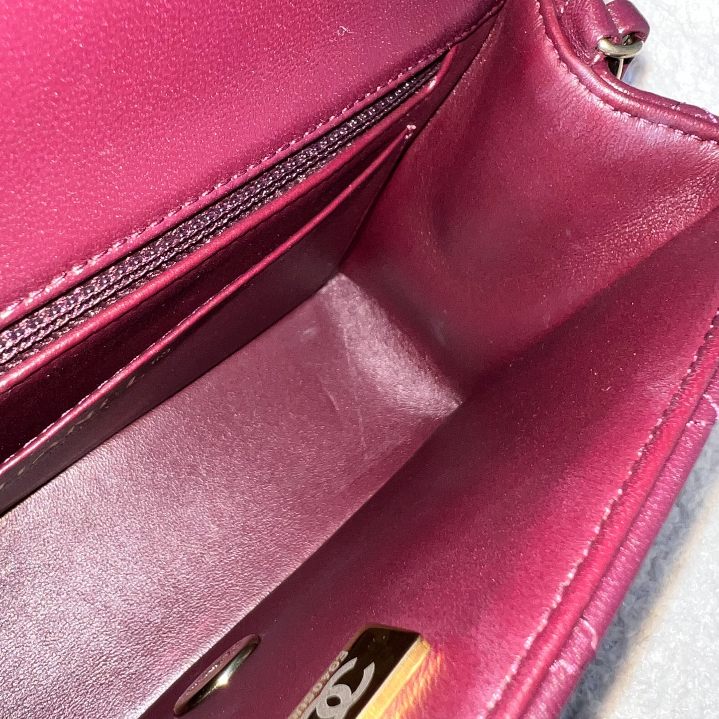 GLM-Classic Rectangle Mini Flap Bag in Burgundy Lambskin and LGHW
