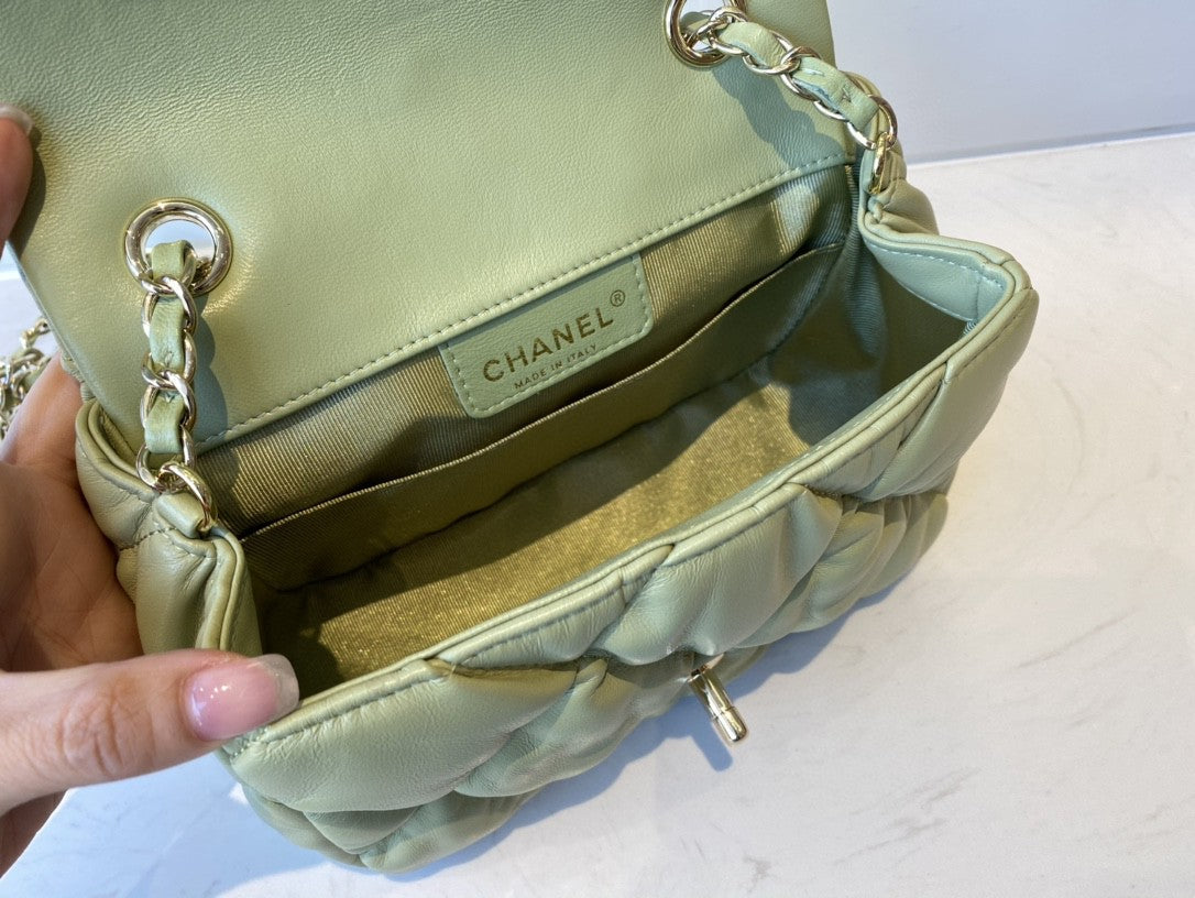 CHLSmall Flap Bag Gold Hardware Green For Women, Women’s Handbags, Shoulder Bags 7.5in/19cm AS2232