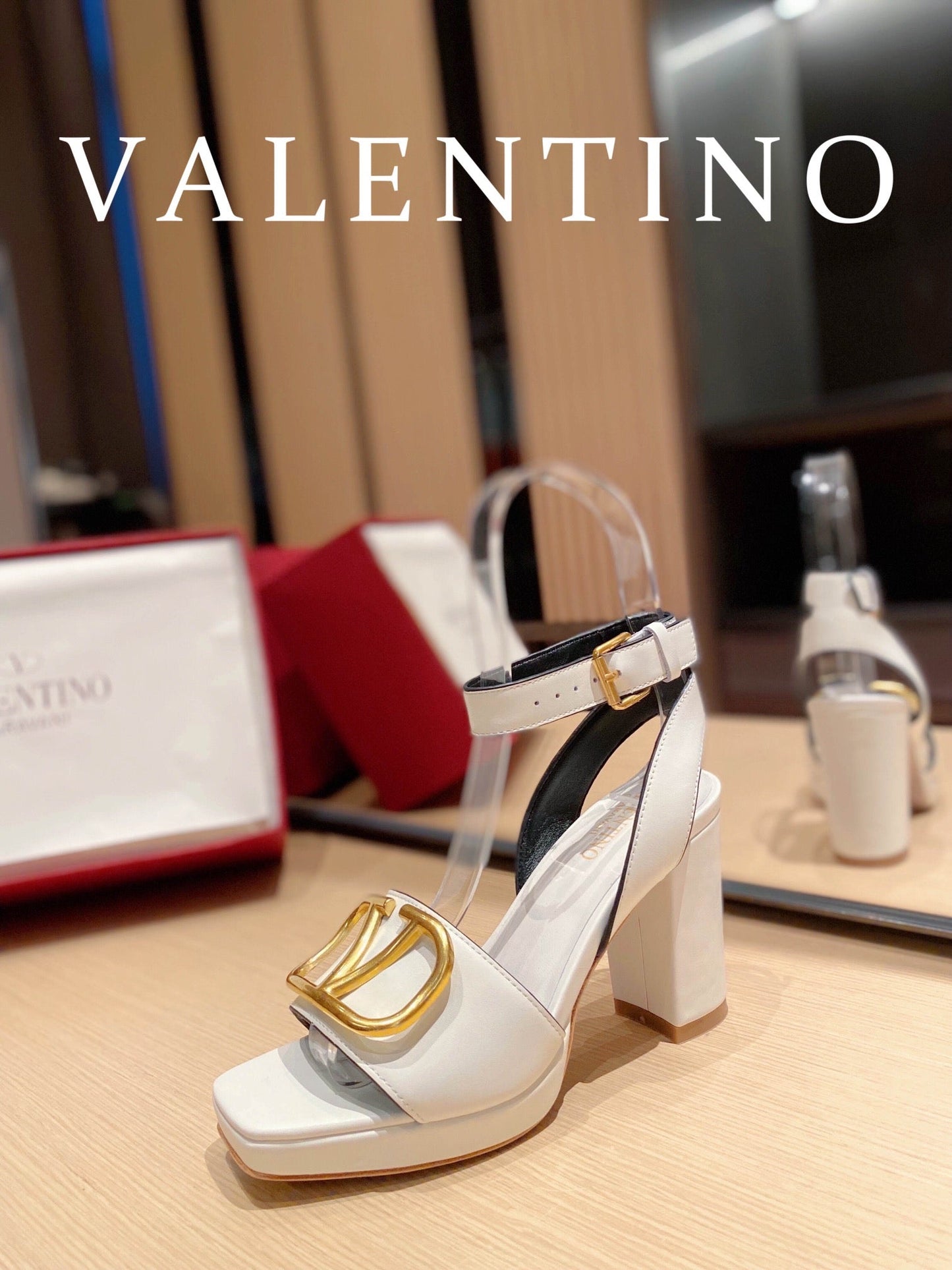 Valentino Garavani Strap Heeled Sandals With V Logo Signature EmbellisGLAMIent White For Women