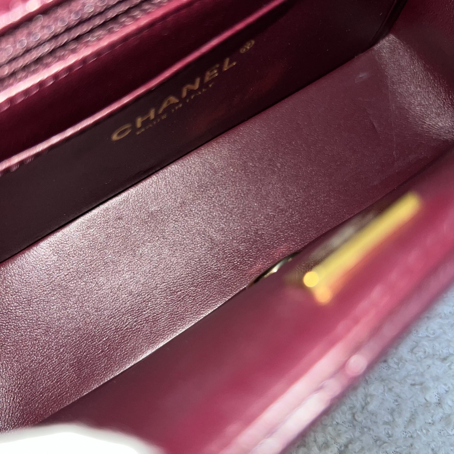 GLM-Classic Rectangle Mini Flap Bag in Burgundy Lambskin and LGHW