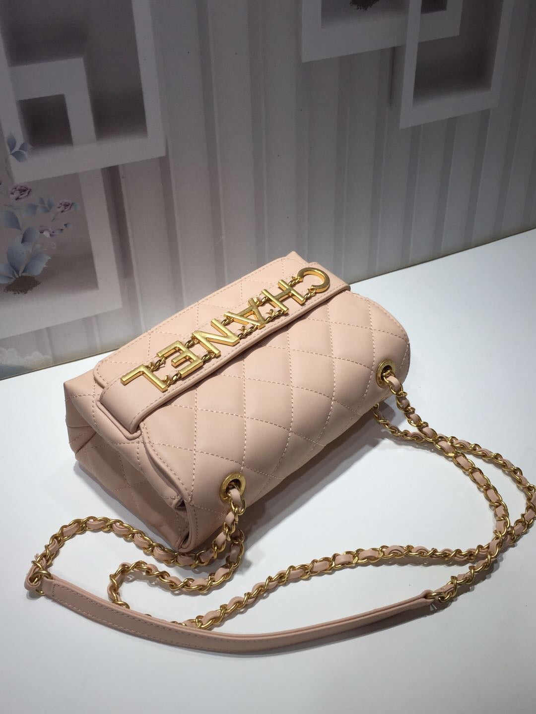 CHLFront Logo Small GlamIap Bag Gold Hardware Creme For Women Handbags, Shoulder Bags 8.2in/21cm AS1490
