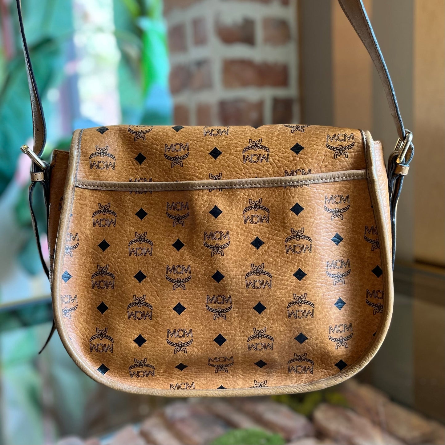 MCM Cognac Visetos Canvas Crossbody Bag