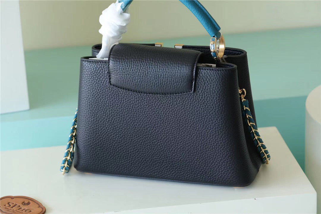 LV Capucines MM Taurillon Black/ Blue For Women, WomenÃ¢â‚¬â„¢s Bags, Shoulder And Crossbody Bags 12.4in/31.5cm LVÃ‚Â 