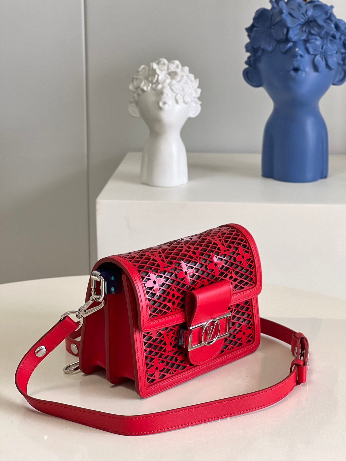 LV Limited Dauphine MM Bags By Nicolas GhesquiÃƒÂ¨re With Monogram LaGLAMI Red For Women 25cm LV