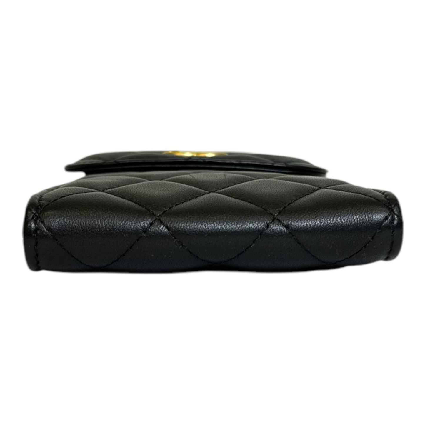 Chanel Lambskin Quilted Pearl Phone Holder With Chain Black