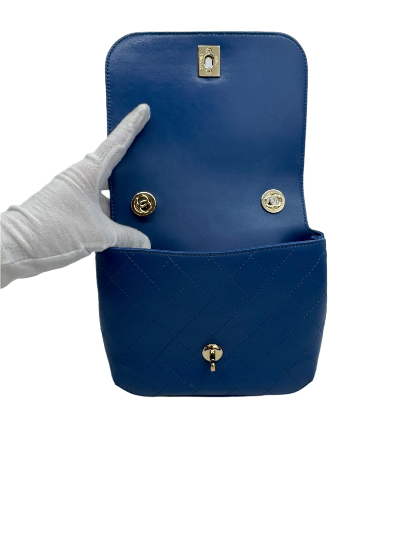 Chanel Blue Calfskin Small Covered CC Flap Bag