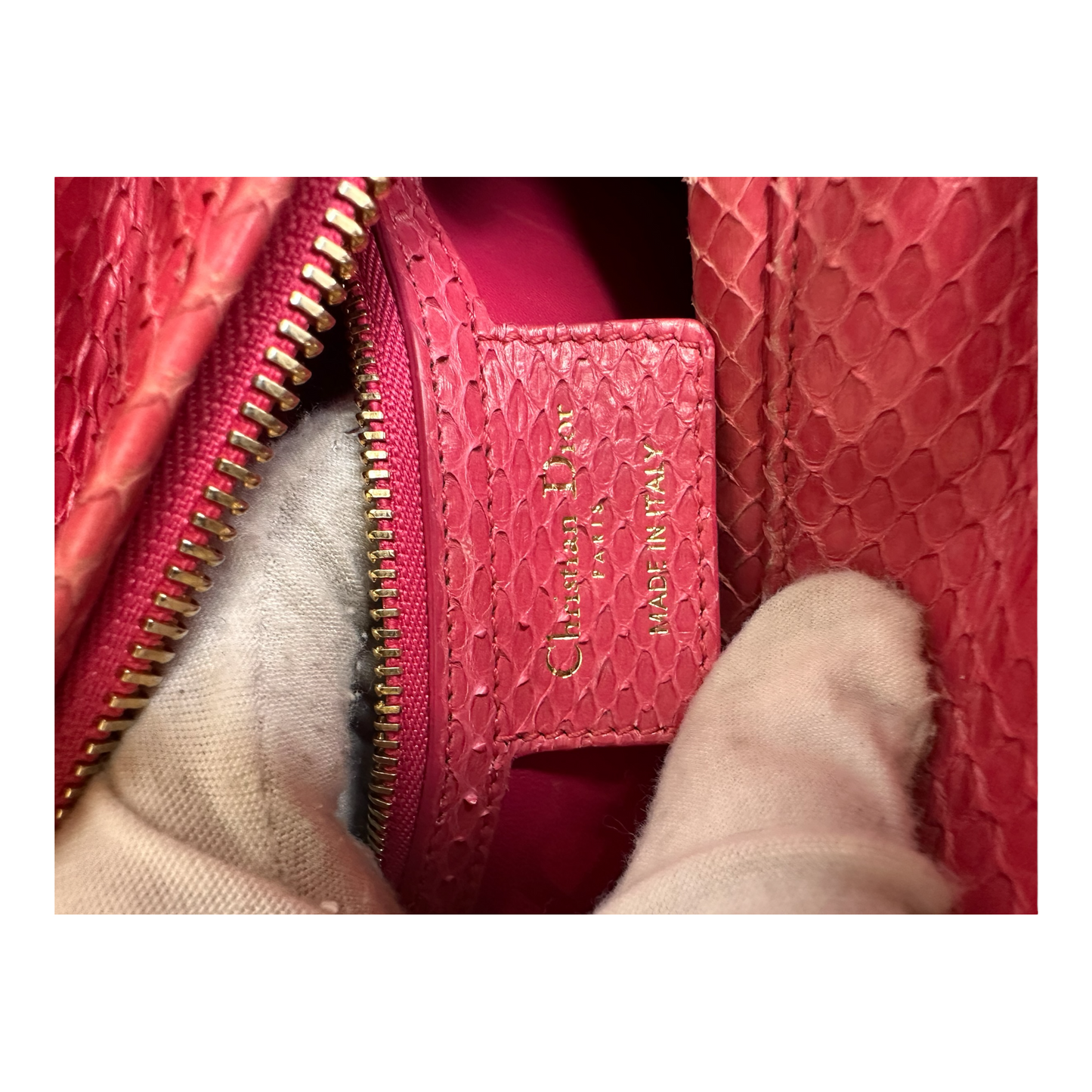 Christian Dior Snakeskin Medium Lady Dior Pink
