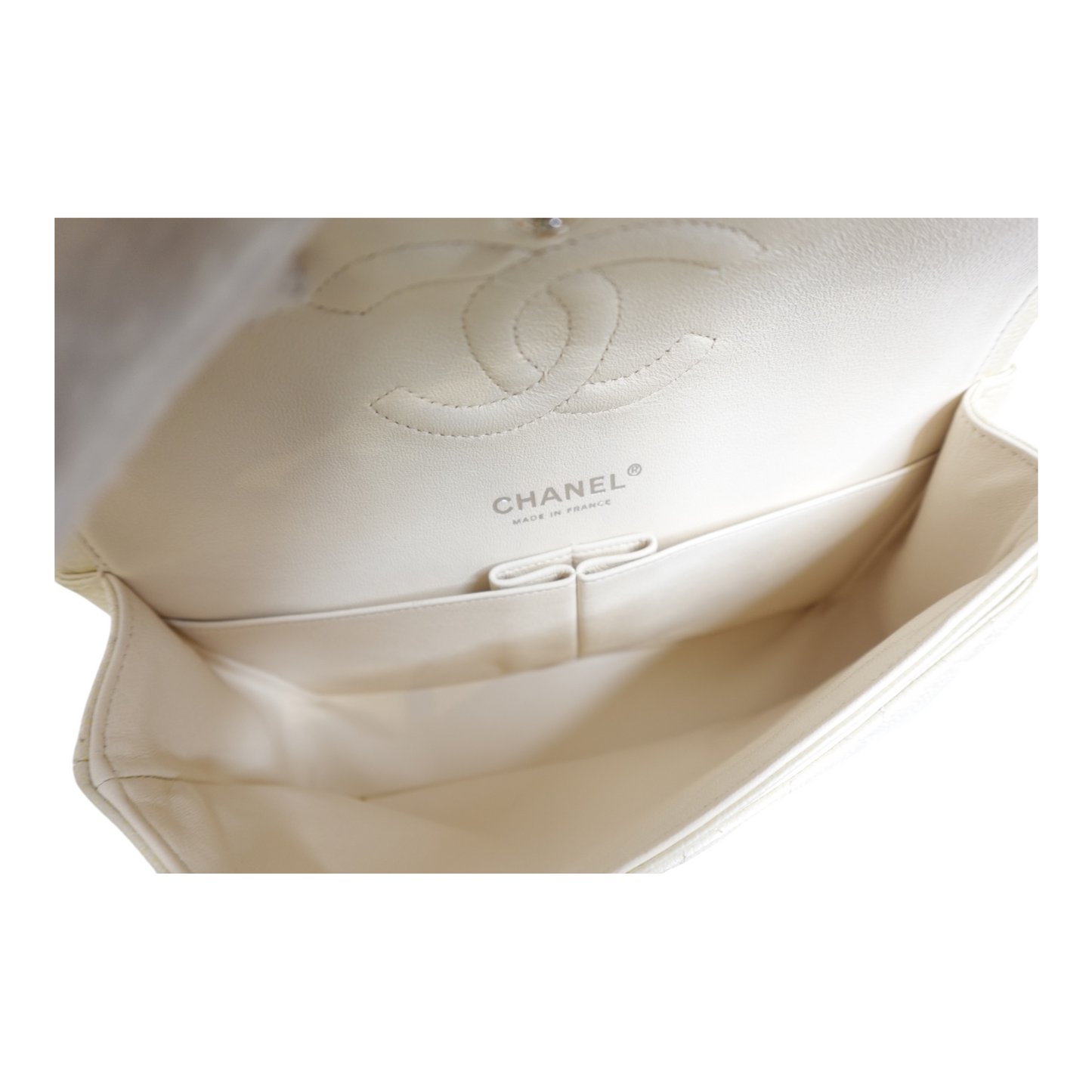 Chanel Medium Double Flap Pearlescent Ivory Caviar