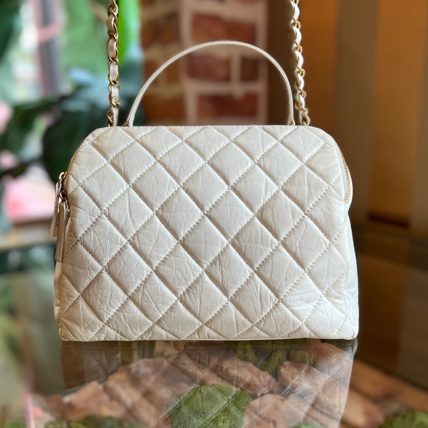 CHANEL Bowling Bag Quilted Aged Calfskin Satchel Bag