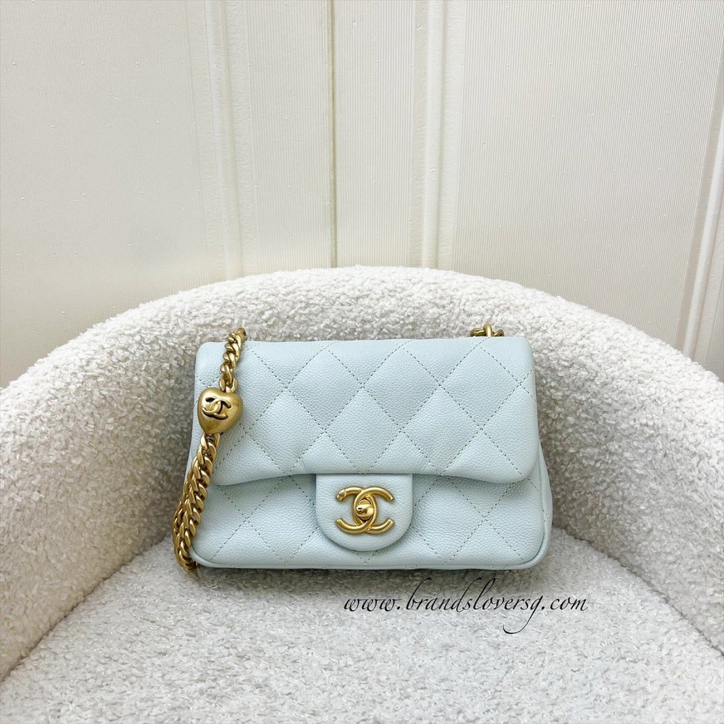 GLM-24P Heart Adjustable Chain Small / Mini 19cm Flap Bag in Bluish Grey Caviar and AGHW
