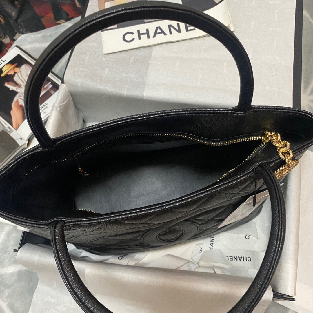CHLMedallion Tote Gold Hardware Caviar Black For Women Handbags, Shoulder Bags 15.6in/32cm