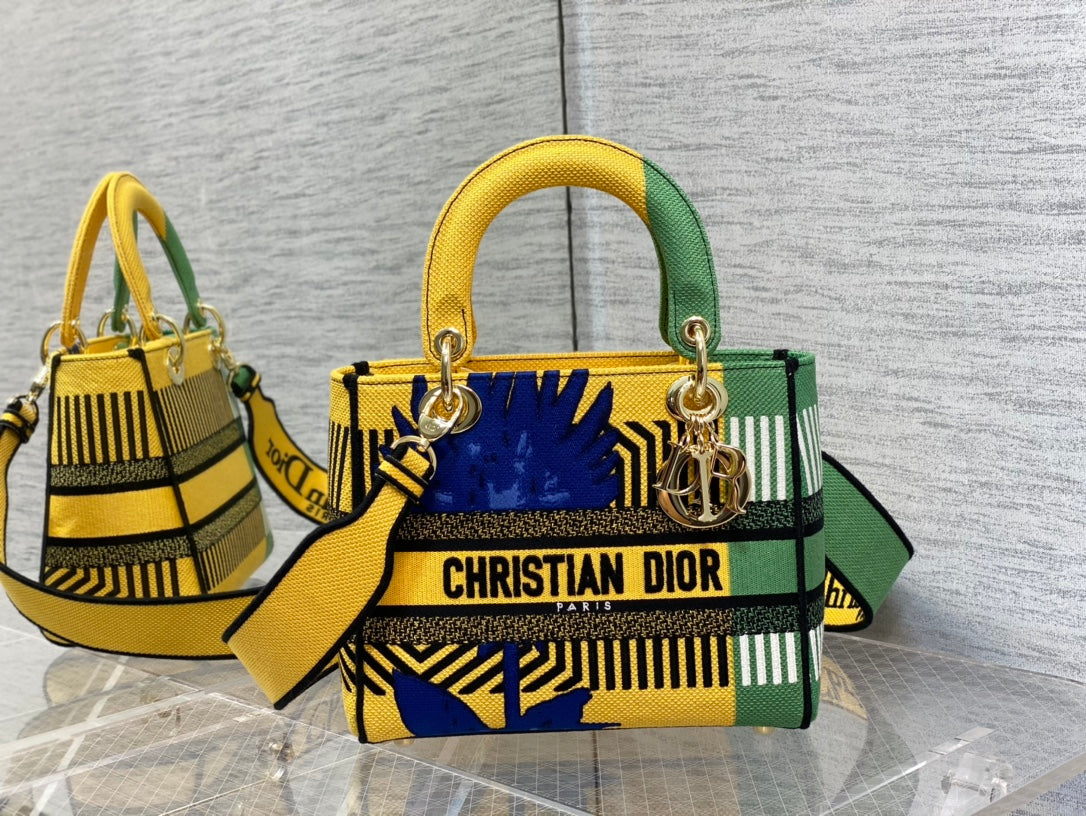 GLAMI MeGLAMIum Lady D-Lite Bag D-GlamIower Pop Embroidery, Bright Yellow/Green Handbags, 24cm CD M0565OROO_M886