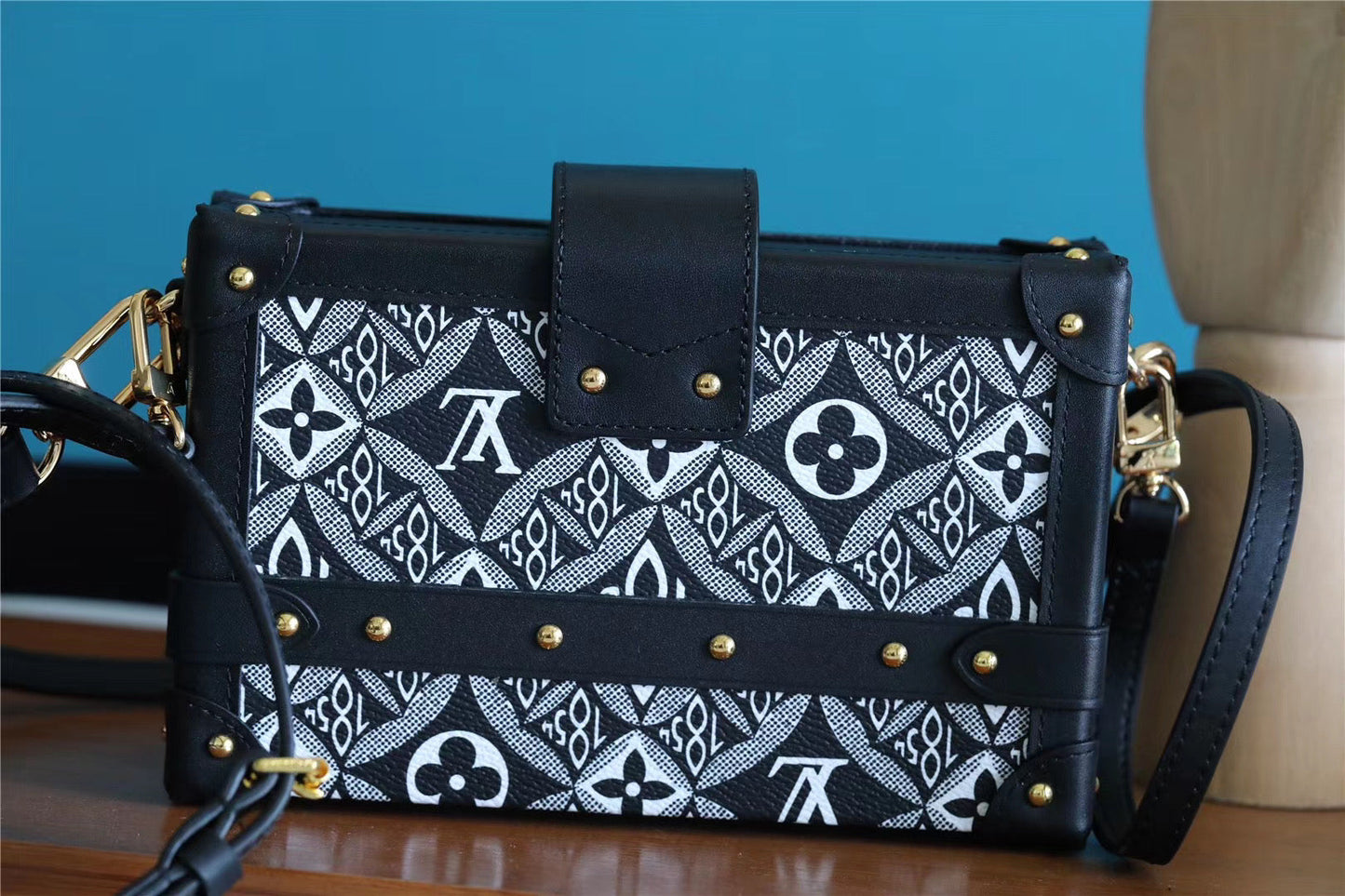 LV Petite Malle Jacquard SinGLAMI 1854 Black For Women, WomenÃ¢â‚¬â„¢s Handbags, Shoulder Bags And Crossbody Bags 7.5in/19cm LV