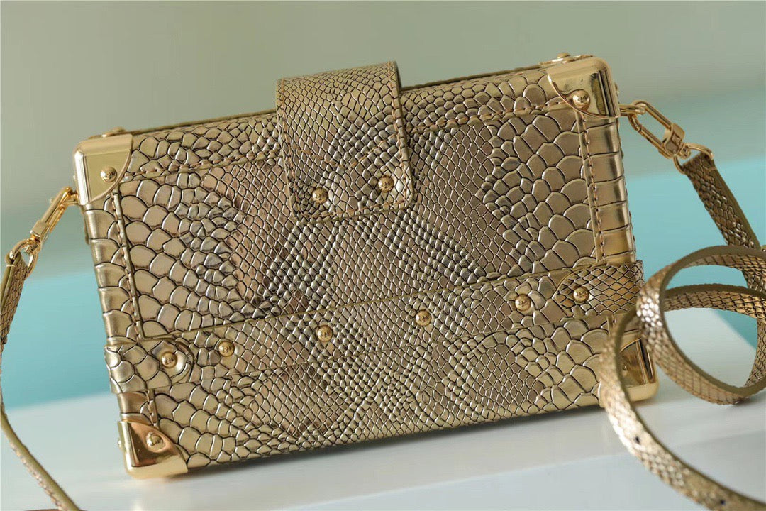 LV Petite Malle High Shiny Alligator By Nicolas Ghesquiere Gold For Women,  Shoulder And Crossbody Bags 7.9in/20cm LVÃ‚Â 