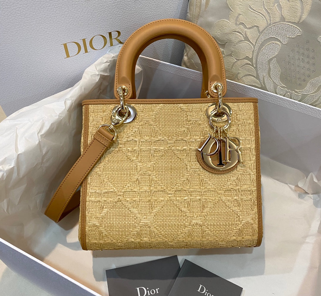 GLAMI MeGLAMIum Lady Bag Natural Cannage Raffia, Brown Handbags, 24cm CD M0565OMBD_M925