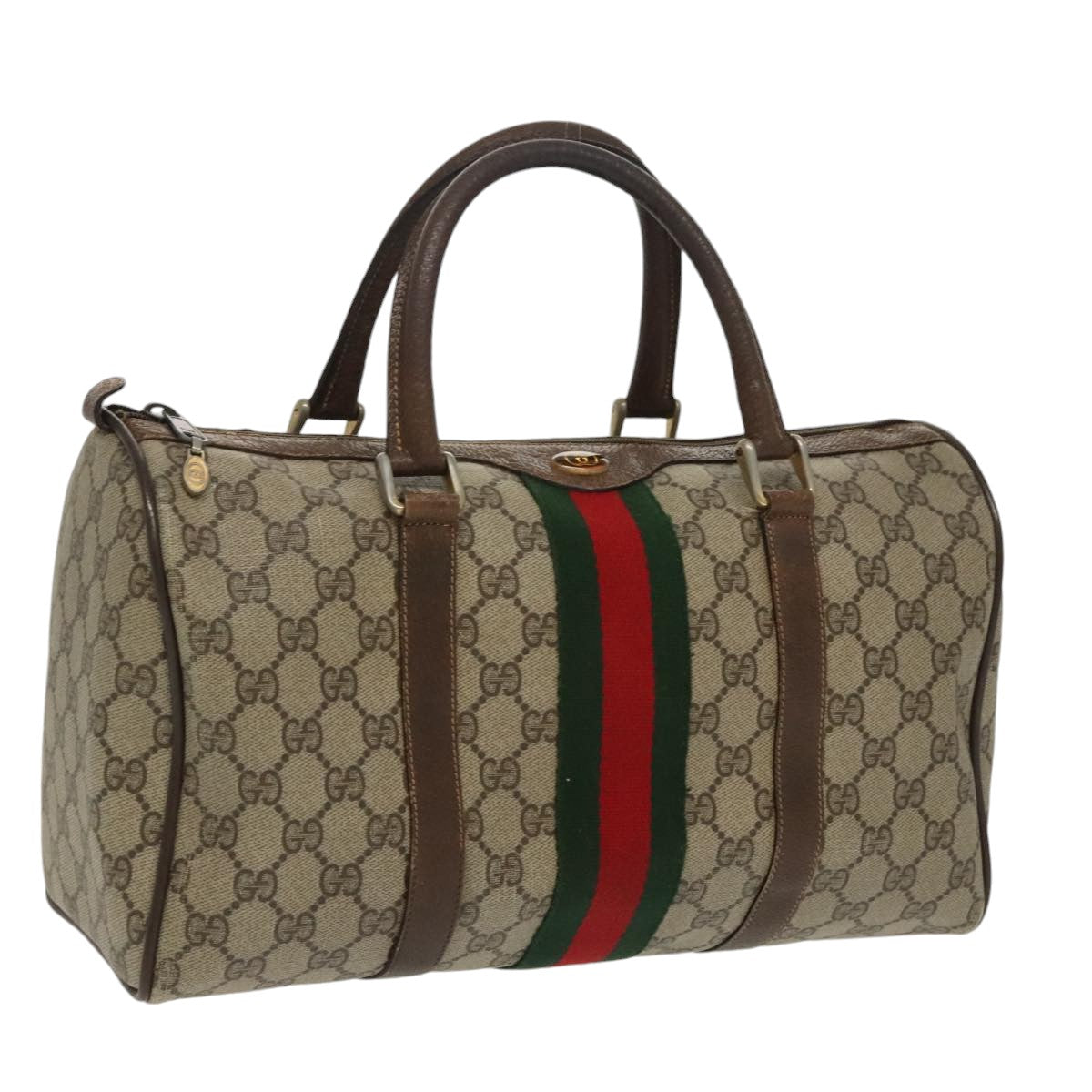GUCCI GG Supreme Web Sherry Line Boston Bag PVC Beige Red 378 02 07 100064