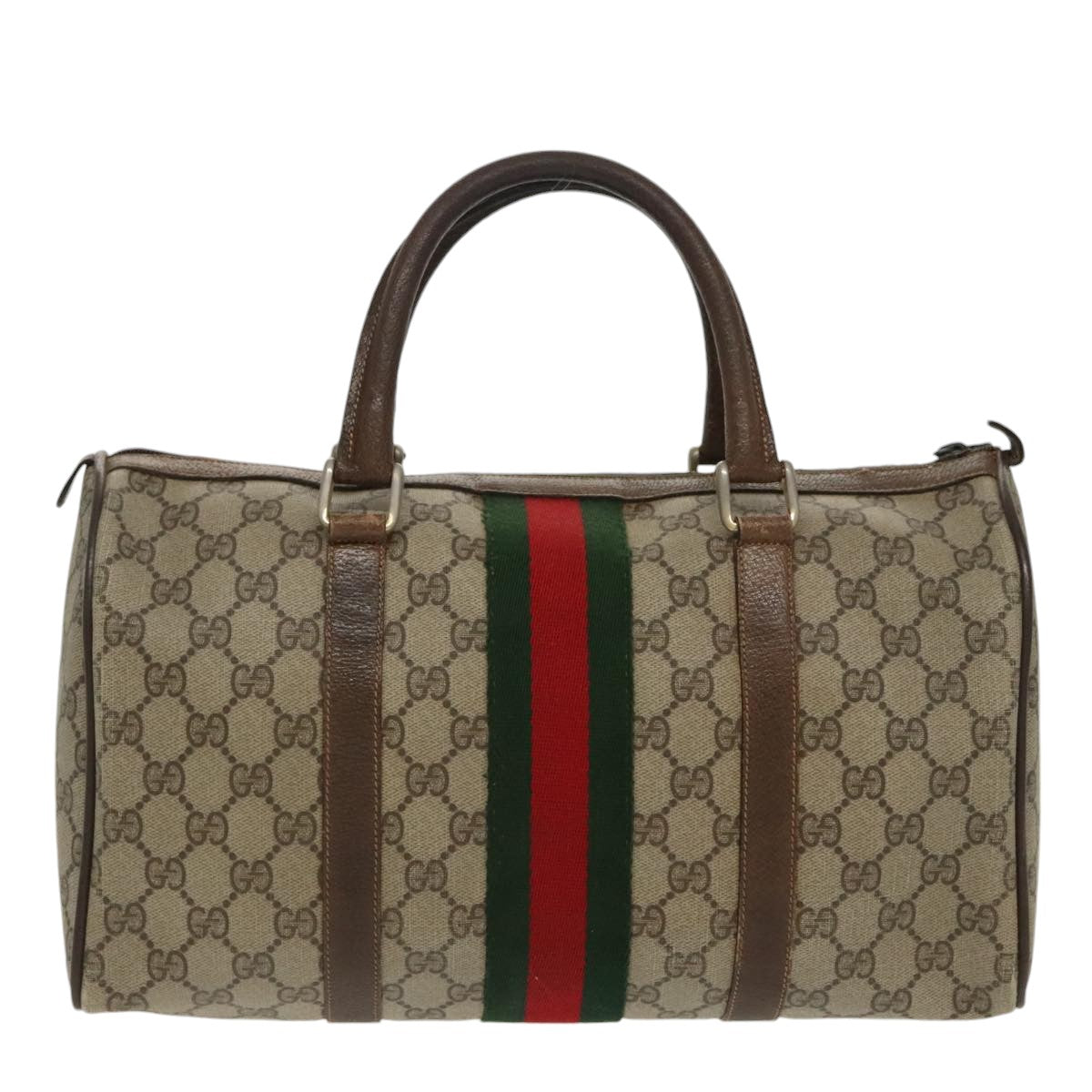 GUCCI GG Supreme Web Sherry Line Boston Bag PVC Beige Red 378 02 07 100064