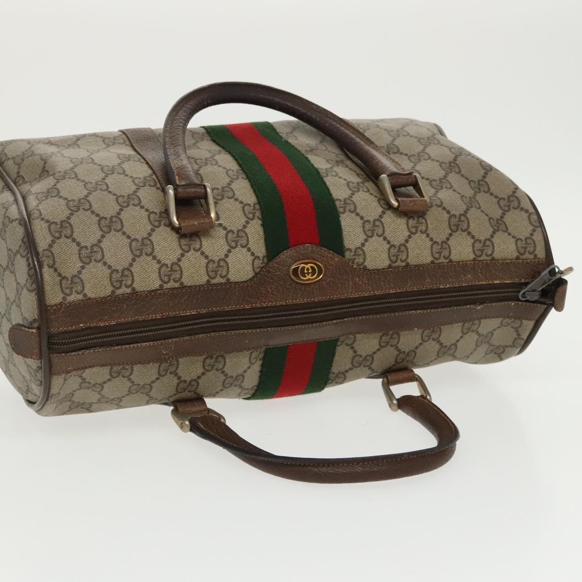 GUCCI GG Supreme Web Sherry Line Boston Bag PVC Beige Red 378 02 07 100064